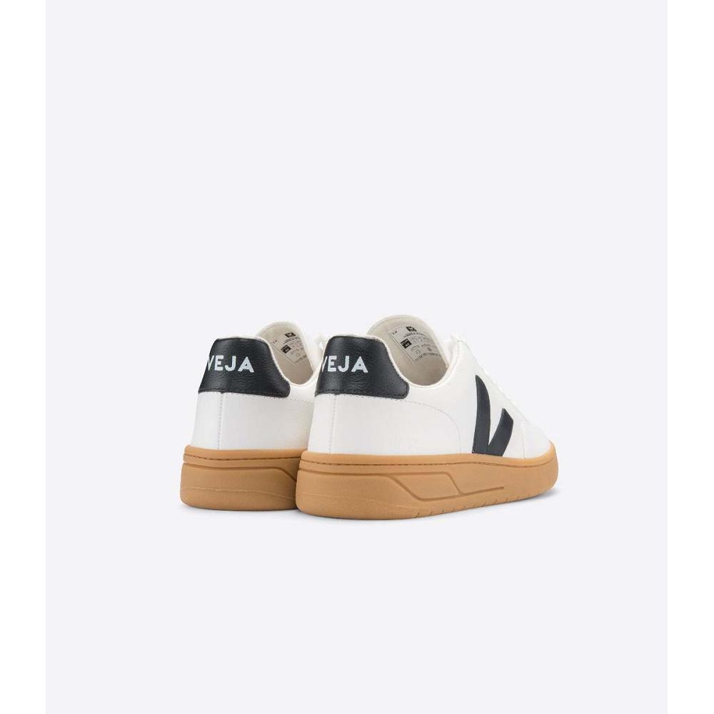 Women's Veja V-12 LEATHER Sneakers White/Black | SG 667CTV